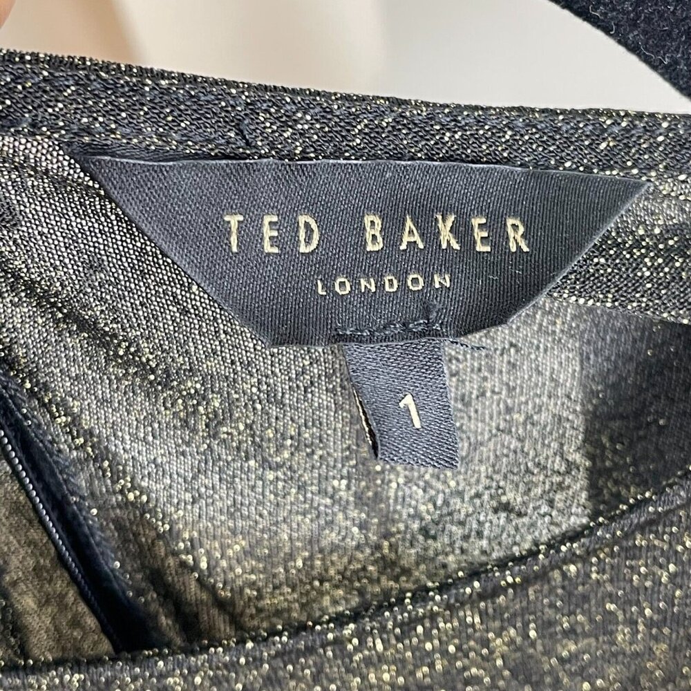 Ted Baker Womens Small Monyca Draped One Shoulder Dress Gold Metallic Cocktail - Picture 7 of 16